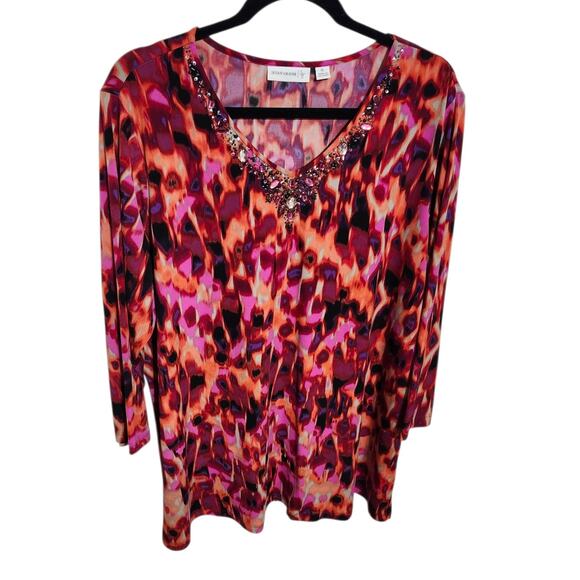 Susan Graver Womens XL Shirt Tunic Abstract Pattern Jeweled V-neckline - Picture 4 of 9